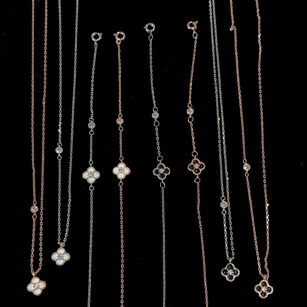 Rose Gold & Silver Four Leaf Clover CZ Bracelet - Picture 3 of 5